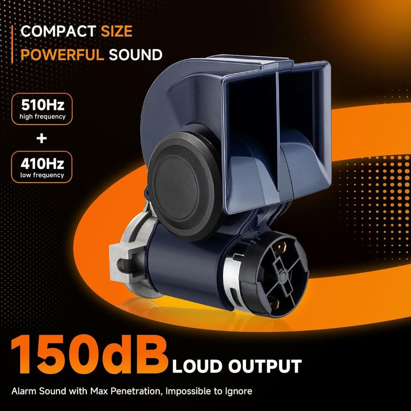 banhao Train Horn for Truck, 12v 150db Loud Car Horns With Wiring Harness, Snail Air Horn With Compressor Electric for Motorcycle Train Car Pickup - Image 2